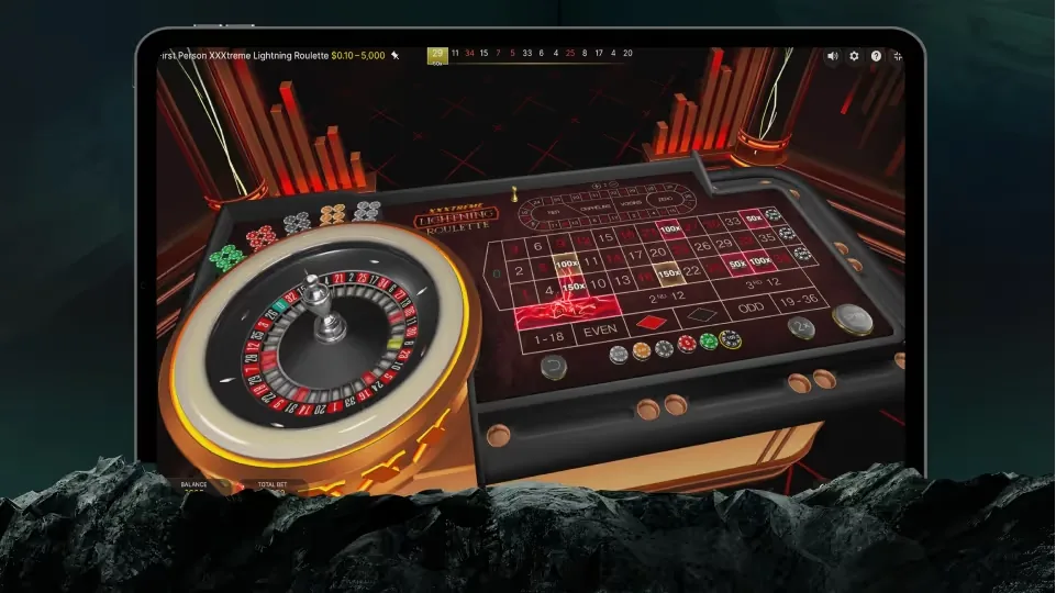 Live roulette table game displayed on a tablet