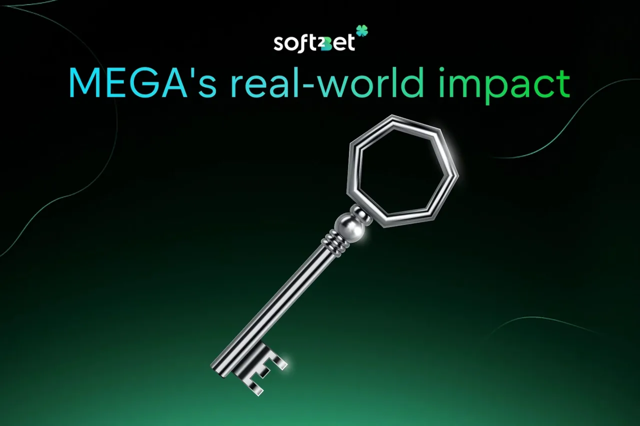 Soft2Bet MEGA real-world impact banner with a silver key
